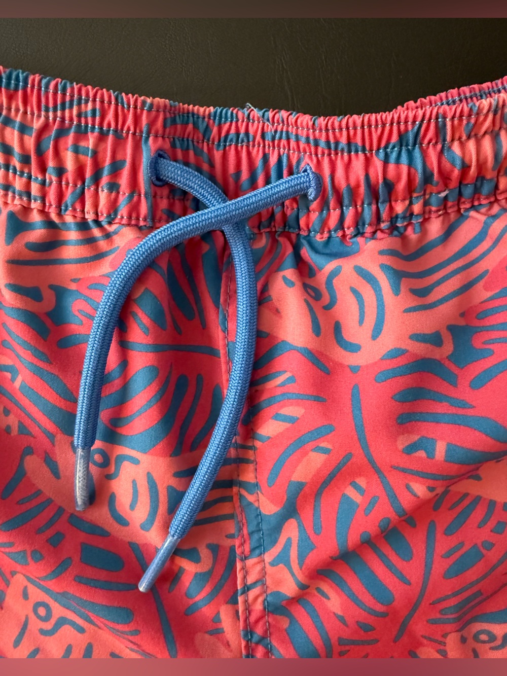 Vineyard Vines Kids Swim Trunks - Coral Pink & Turquoise Fish/Leaf Print - Picture 3 of 5